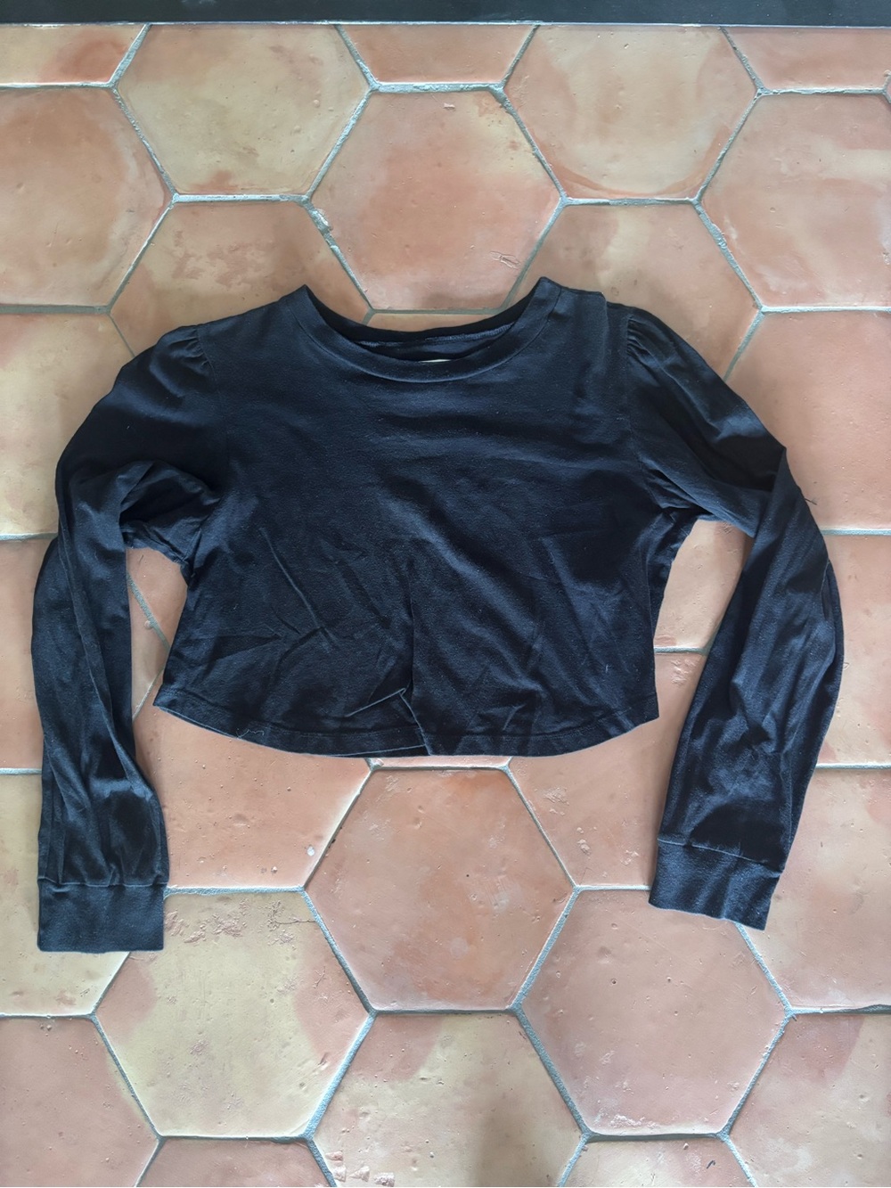 Stone Cold Fox | Long-sleeve crop top in black | sz 2